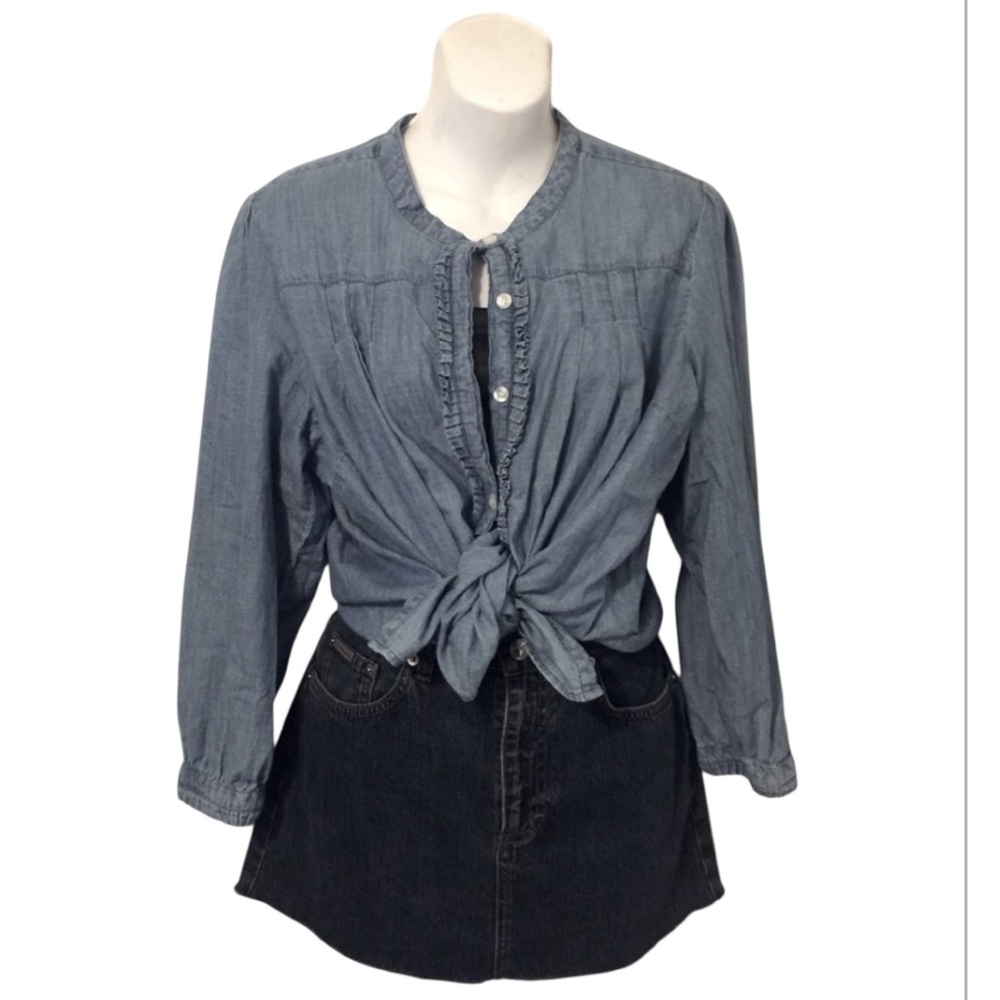 Route 66 Original Clothing Co. Blue Denim Ruffle Button Down Long Sleeve Shirt